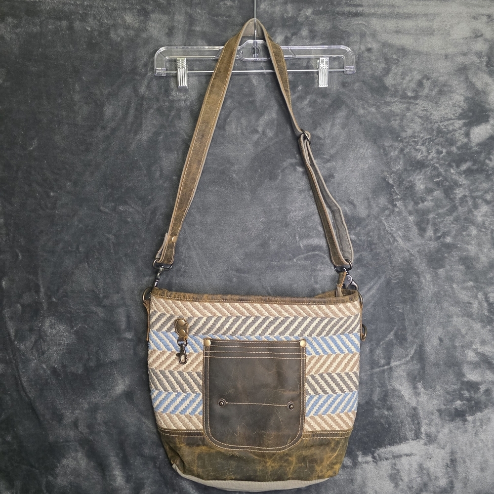 Myra Bag Brown and Blue Chevron Messenger Bag